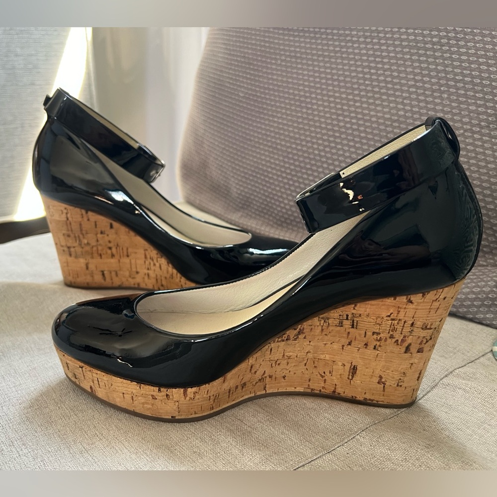 Pedro Garcia Black Patent Leather Wedges Size 38.5